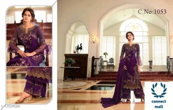 Myra Alluring Sharara - Free Size, Purple, Georgette, Embroidered, Pack: 1